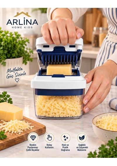 Çok Fonksiyonlu 8 Bıçaklı Doğrayıcı Set Sebze & Meyve Dilimleme, Rendeleme Ve Küp Doğrama Aparatı1,8 Lt Beyaz
