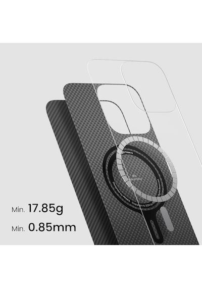 Apple Uyumlu iPhone   16 Pro Kılıf   Magsafeli 600d Aramid Fiber Pitaka Ultra-slim Classic Serisi Black-grey Twill
