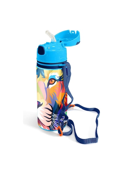 Coral High Kids Lacivert Saks Aslan Desenli Pipetli Alüminyum Matara 600 Ml 11938