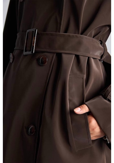 Defacto Regular Fit Kemerli Kruvaze Uzun Trençkot H3947ax26aubn530 Kahve-bn530
