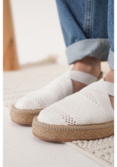 Roof Atelier Rosa Beyaz Triko Espadril Ayakkabı Ayakkabı Beyaz