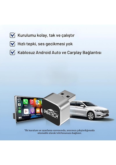 Embatech 2in1 Kablosuz Carplay Ve Android Auto Adaptörü Emt-001