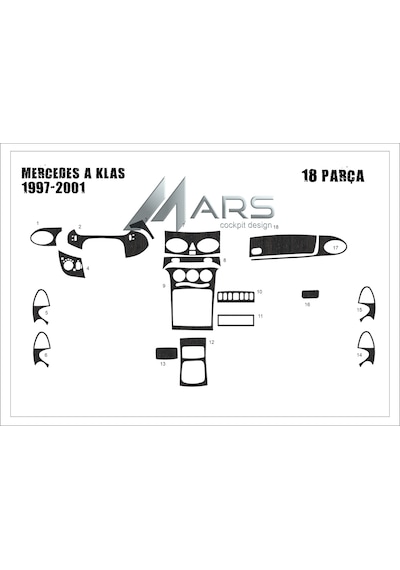 Mercedes A Serisi Torpido Kaplama 1997-2001 18 Parça Koyu Meşe