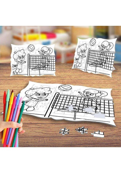 Voleybol Oynayan Arkadaşlar Boyama Puzzle Tablo Çocuk Eğitici Yapboz