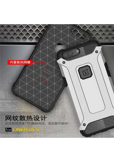 Kilifone - One Plus 5 Uyumlu - Kılıf Çift Katman Koruyucu Crash Military Tank Kılıf - Kırmızı Kırmızı