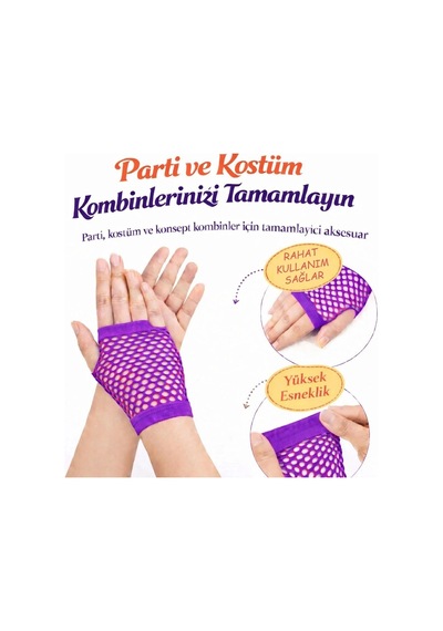80 Ler 90 Lar Retro Mor File Parmaksız Kısa Eldiven 11 Cm