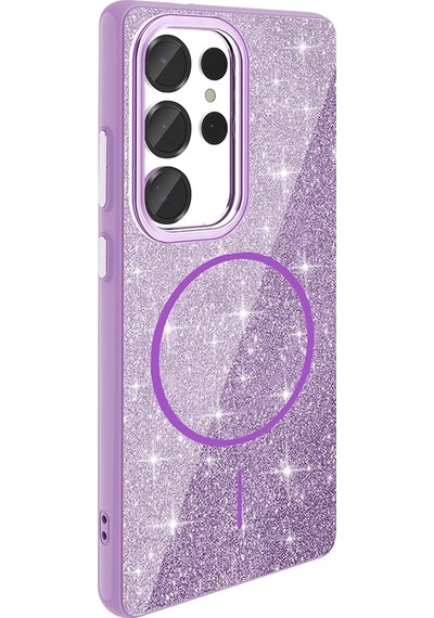 Galaxy Uyumlu S25 Ultra Kılıf M-safe Şarj Özellikli Parlayan Simli Zore Okso Kapak