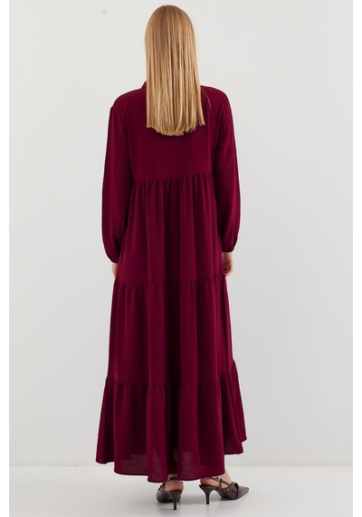 Bigdart 1627 Yaka Bağcıklı Tesettür Elbise - D. Bordo