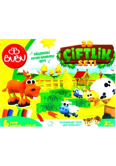 Bubu 3D Çiftlik Oyun Hamuru Kalıbı Ve 6 Renk Oyun Hamuru Seti