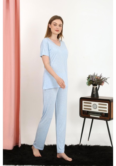 Akbeniz Kadın Kısa Kol Pamuk Penye Pijama Takım Mavi 4213-mavi Mavi