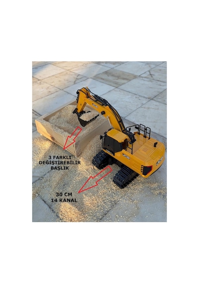 Alpmodel Uzaktan Kumandalı Sarjlı 2.4 Ghz 3 Başlıklı Metal Uçlu Eksvatör 1 Kg Talaş Ahşap Kaplı 3'lü Şantiye Seti Sarı