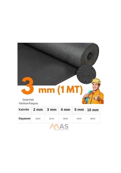 Mas İzole Halı Yalıtkan Paspas 3mm 1 1 İzole Paspas Elektrik Pano Halısı 36kw