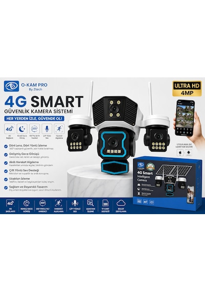 O-kam Pro 4g 4 Lens Ptz Güvenlik Kamerası 355 , Renkli Gece Görüş, Çift Yönlü Ses, Hareket Algılama