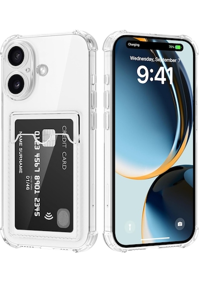 Apple Uyumlu iPhone 17 Kapak Kamera Korumalı Kartlıklı Darbe Emici Özellikli Şeffaf Silikon Kılıf