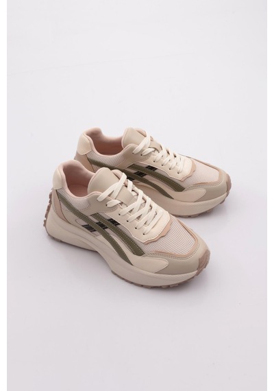 Dgn 83147 Kadin Sneaker Ayakkabi Bej Yeşil