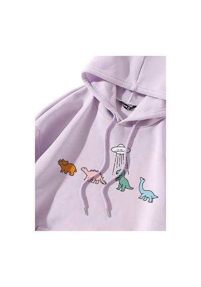 Tarzsokak Coke Serisi Sheın Qutie Cartoon Graphic Drop Shoulder Drawstring Thermal Lined Hoodie Mor