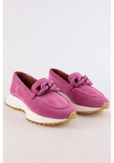Darius Pembe Hakiki Süet Zincir Aksesuarlı Kadın Sneaker-Pembe