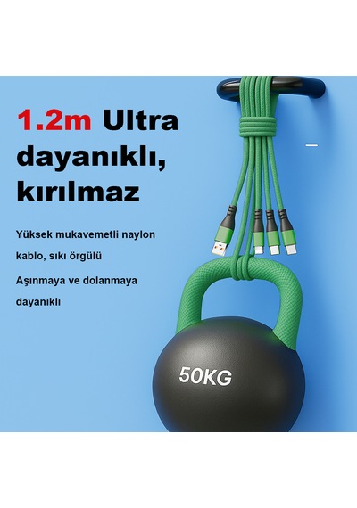 3 Lü 1.2m 6a 66w Hızlı Şarj Kablosu 300% Daha Hızlı 6 Çipli 2000+ Bükülme Testli 1.2M 3ın1