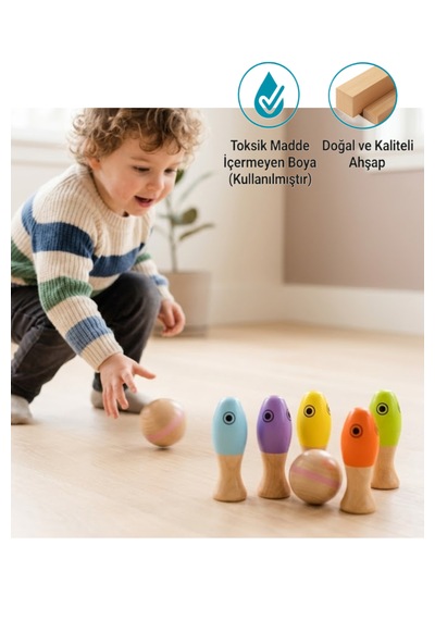 Ahşap Balık Tutma Oyunu 3 Ü 1 Arada Ahşap Oyun Seti Balık Tutma Halka Atma Bowling Eğitici Oyuncak