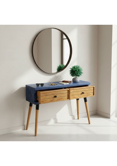 Mobenta Stria Entry: Modern Masif Dresuar 2 Çekmeceli Antre Konsolu - 120x31 Ig-tk Mavi-ahşap