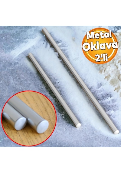 Badem10 Alüminyum Metal Oklava 2'li Set 74-49 Cm Börek Hamur Yufka Açma Silindir Yuvarlak Uzun Kısa Mutfak