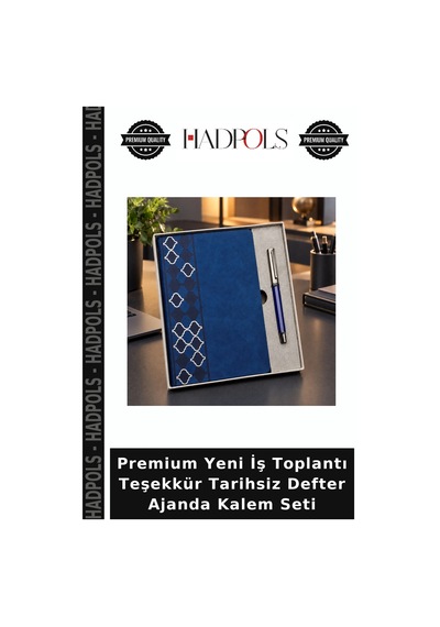 Premium Yeni İş Toplantı Teşekkür Tarihsiz Defter Ajanda Kalem Seti Mavi