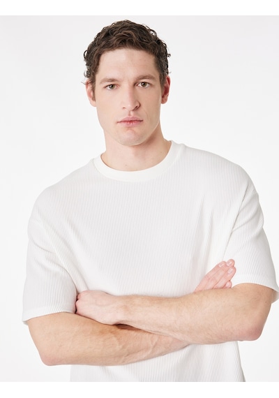 Koton Kısa Kollu Bisiklet Yaka Pamuklu Tok Kumaş Basic Oversize Tişört Beyaz 6sam10279mk