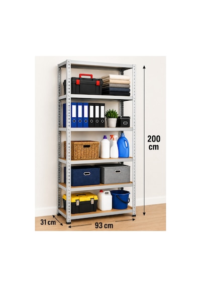 6 Katlı Çelik Elektrostatik Raf Sistemi, Depo, Arşiv, Kiler, Dosya, Market, Ayakkabı, Çiçek, Rafı Boyut: 31x93x200 Cm Kalınlık: 0,70 Mm Gri
