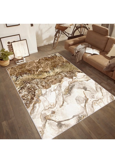 Rovigo Home Dijital Baskı Yıkanabilir Kaymaz Taban Salon Halısı Rvg0448 Kahverengi