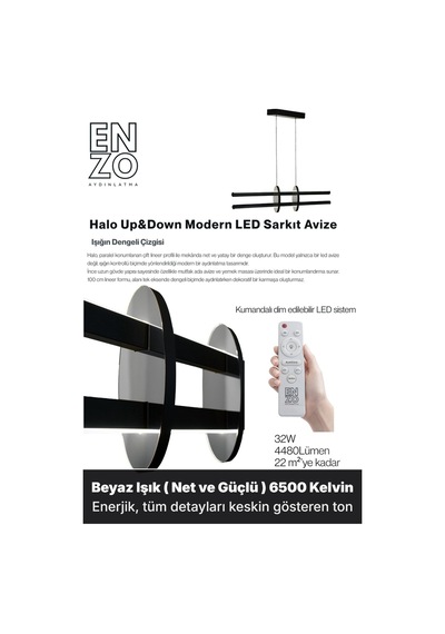Halo Silver Lineer Led Sarkıt Avize Kumandalı Dim Edilebilir Yukarı & Aşağı Işık Beyaz Işık