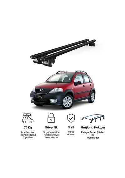 Venüs Citroen C3 Xtr 2004-2008 Uyumlu Siyah Ara Atkı Port Bagaj Tavan Barı