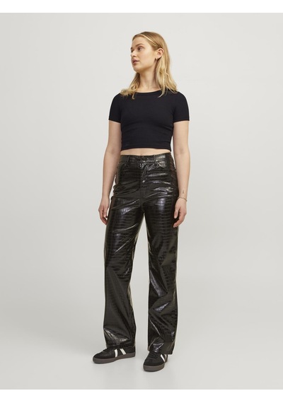 Jack & Jones Kadın Bisiklet Yaka Tişört - Florie - 12217164 Black Siyah