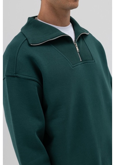 Vamos Basic Fermuarlı Dik Yaka Sweatshirt Nefti
