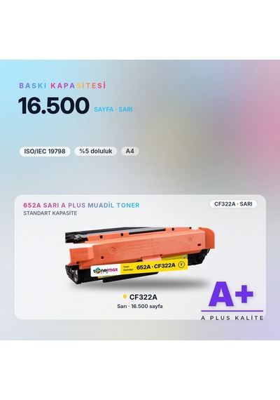 Hp 652a Cf322a Sarı Uyumlu Toner A Plus / Color Laserjet Enterprise M651 / Flow Mfp M680