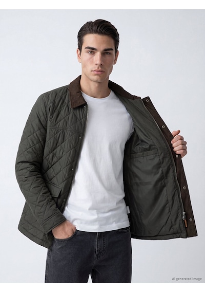 Lcwaıkıkı Classic Haki Regular Fit Kadife Yaka Erkek Şişme Mont