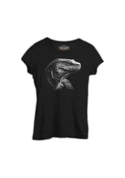 Komodo Dragon Realistic Siyah Kadın Tshirt 001