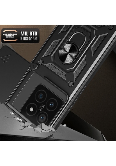 Xiaomi 14t Pro Kılıf Sürgülü Tank Zırh Yüzüklü Mıknatıslı Standlı Kapak S-vega