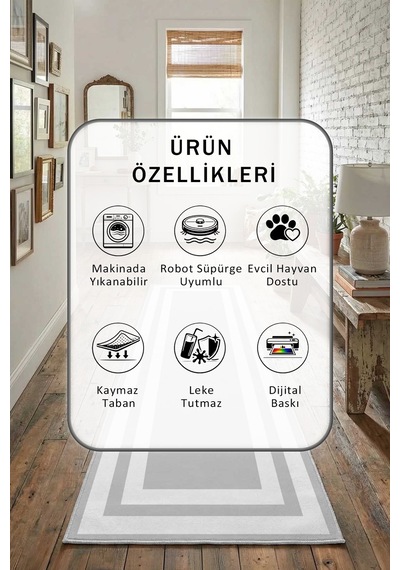 Black Punto Acık Gri Byz Tek Salon Mutfak Yıkanabilir Yolluk