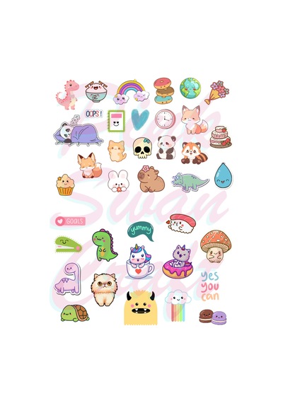 110 Parça Sevimli Cute Kawaii Etiket Seti Paketi, Bullet Journal, Scrapbook, Planlayıcı, Ajanda Diğer