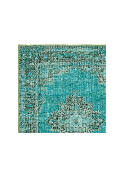 Cool Halı Patchwork Yeşil Turkuaz Vintage Eskitme Bohem Şönil İnce Halı Salon Oturma Odası Halısı