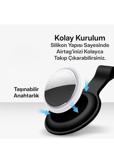 Airtag İçin Bir Pakette 4 Ü Bir Arada Koruyucu Kılıf Karabinalı Cihaza Tam Oturan Yumuşak Silik Standart