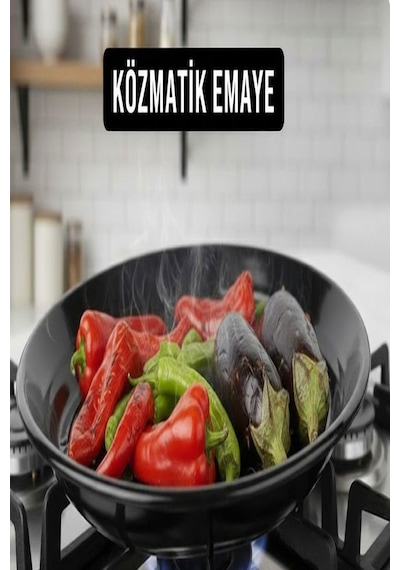 Közmatik Emaye 32 Cm Patlıcan Biber, Mısır, Közleme Tavası, Kestanematik, Ocak Üstü Mangal Siyah