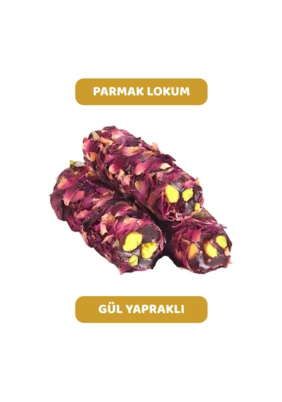 Gül Yaprağı Kaplı Antep Fıstıklı Gül Aromalı Parmak Fitil Lokum 1kg
