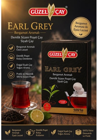Güzelçay Earlgrey Bergamut Aromalı Demlik Poşet Çay 100 Lü Çelik