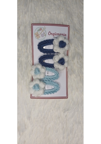 Amigurumi Toka - Çıtçıtlı El Örgüsü Toka 2 Çift Koyu Mavi - Açık Mavi