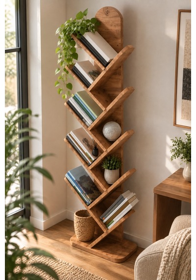 Sulorahome 10 Raflı Ceviz Desenli Çok Amaçlı Kitaplık