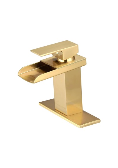 Rena Design Lavabo Bataryasi Mat Gold Şelale Kare Gövde Eğimli Havza Banyo Armatür Çift Giriş Lüks Ergonamik