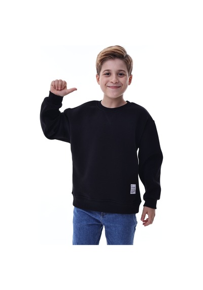 Erkek Çocuk Sweatshirt %100 Pamuk Rahat Kalıp 5-10 Yaş Siyah