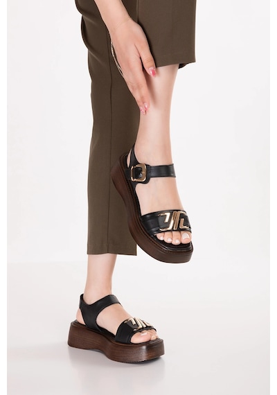 Gondol Hakiki Deri Platform Taban Sandalet Pkr.2401 Siyah
