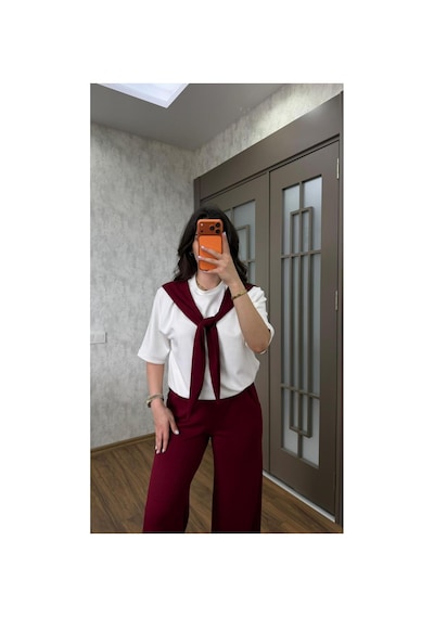 Alvor Omuzdan Bağlamalı Likralı Modal Kumaş Takım Bordo